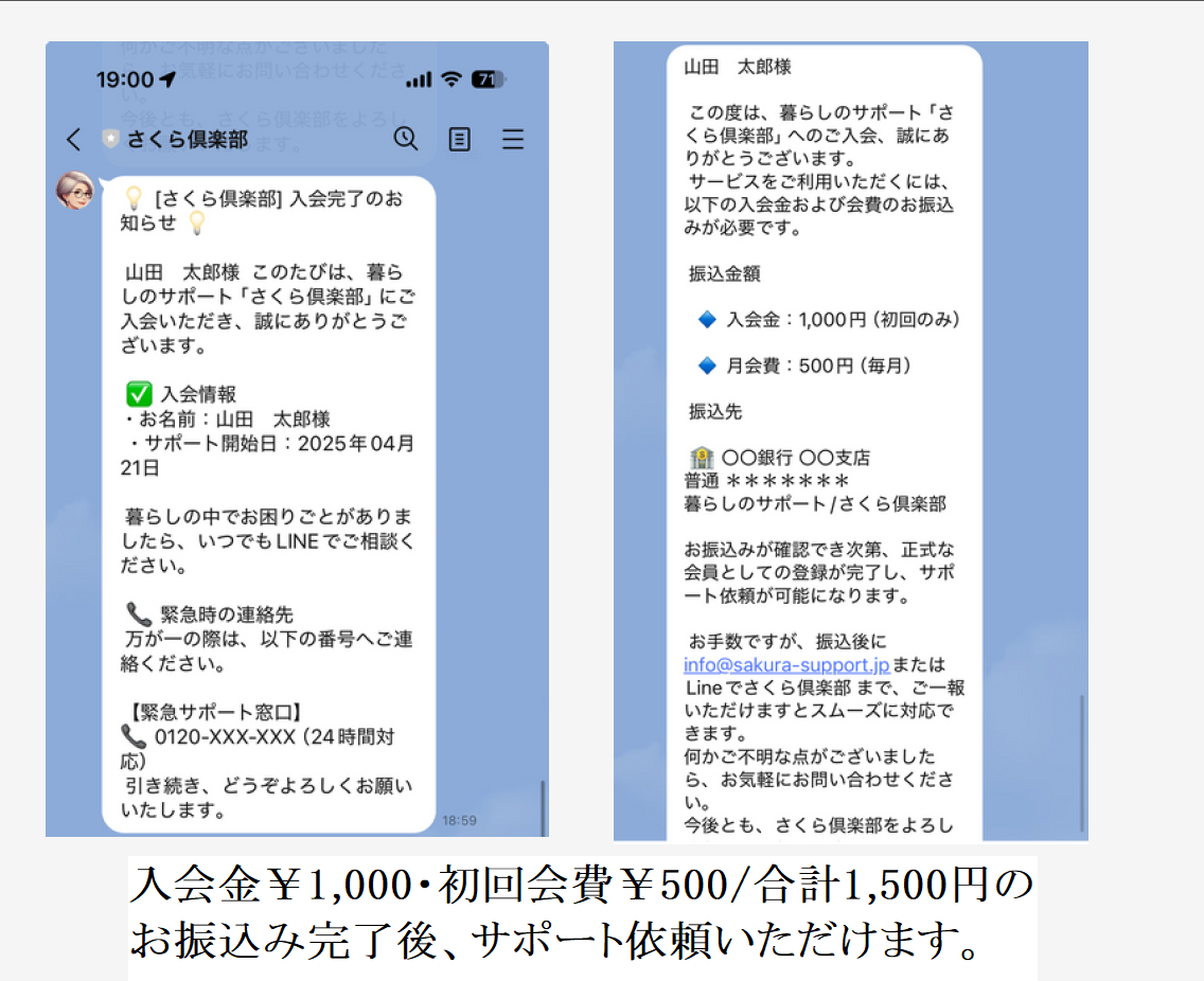 入会費の振込案内