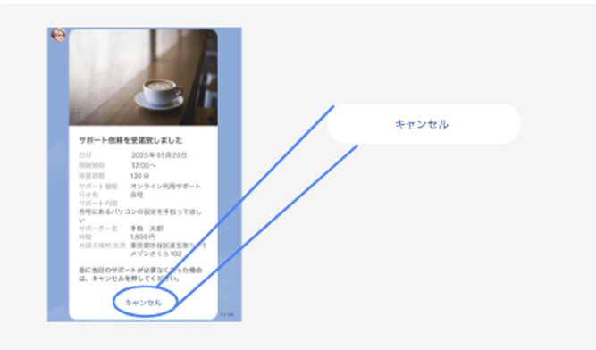 キャンセル操作画面